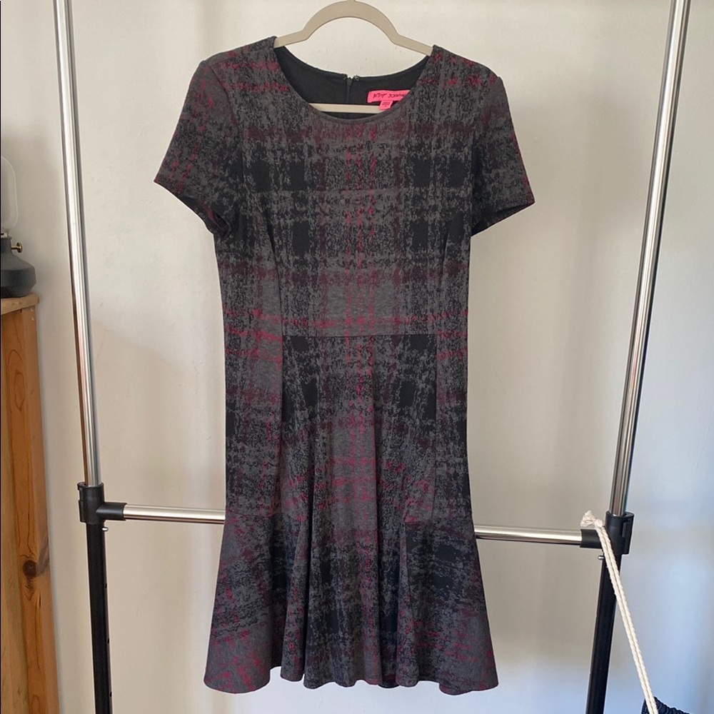 Betsey Johnson Pink and Gray Plaid Fit and Flare Dress